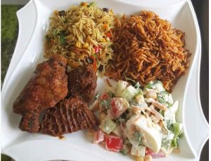 Jollof rice with salad meal big