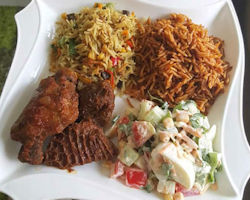 Jollof rice with salad meal