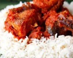 Asanka Steamed white rice with choice of Stew, Fish and Meat